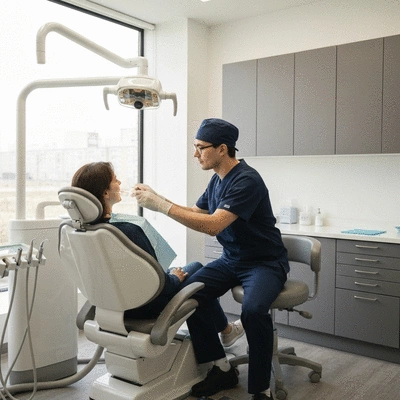 Patient undergoing a dental check-up with a dentist