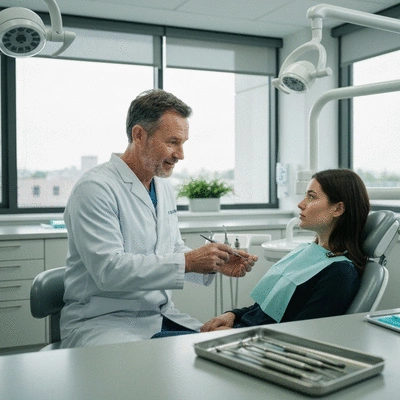 Dentist explaining cleaning frequency to a patient