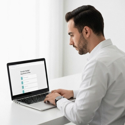 Person using a laptop to schedule a dentist appointment online