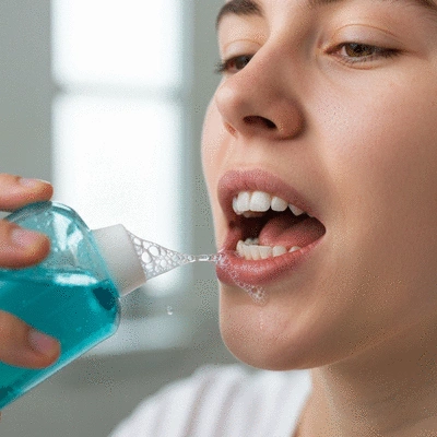 Person using mouthwash after dental cleaning